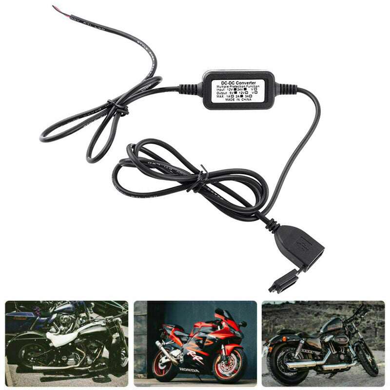 Cargador USB Impermeable para Motocicleta, Adaptador de Corriente 12V–24V para GPS y Dispositivos Móviles